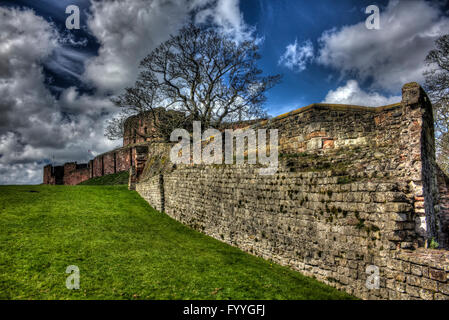 Looking along outer perimeter wall of Carlisle Castle HDR Stock Photo