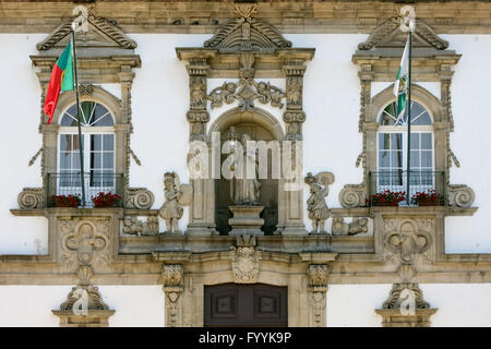 Detail of facade of former Convent of Santa Clara, now town hall in Guimaraes, Portugal Stock Photo