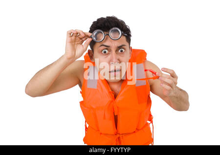 Funny man wearing orange safety vest Stock Photo