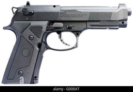 Replica steel handgun isolated on the white Stock Photo