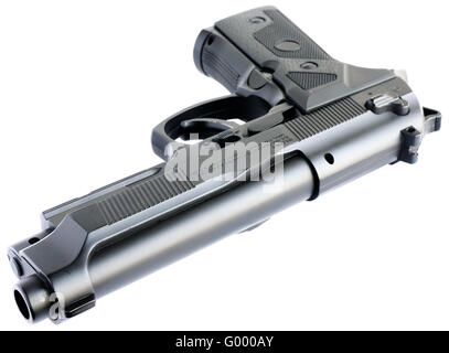 Replica steel handgun isolated on the white Stock Photo