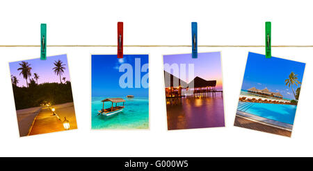 Maldives beach images (my photos) on clothespins Stock Photo