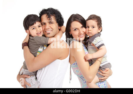 happy multiracial family of four Stock Photo