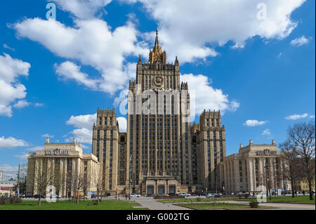 Moscow, Building of the Ministry of Foreign Affairs of Russia, Smolenskaya-Sennaya Square, 32/34 Stock Photo