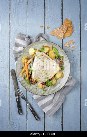 Coalfish on Plate Stock Photo