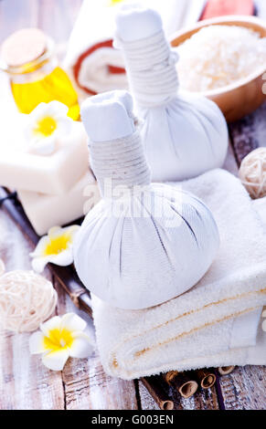 products for massag and spa on a table Stock Photo - Alamy
