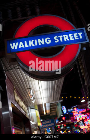 Walking street sign, Pattaya, popular tourist attraction in Thailand Stock Photo