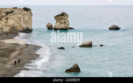 Rock of Aphrodite or Petra Tou Romiou or Rock of Greek  is the birthplace of Aphrodite the Greek goddess of love, on a shoreline Stock Photo