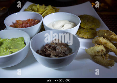 Picada, a Costa Rican sharing platter, served in San Jose, Costa Rica. Stock Photo