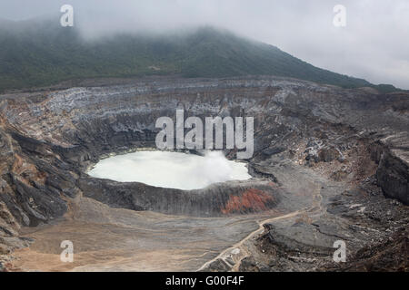 The crater of Poas Volcano in Parque Nacional Volcan Poas (Poas Volcano National Park) in Costa Rica. Stock Photo