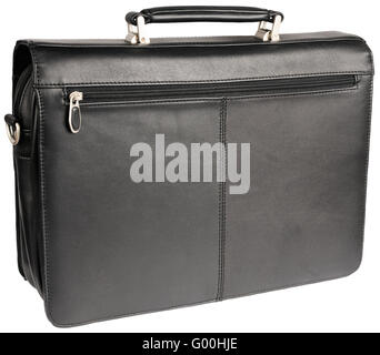 Black leather briefcase back view Stock Photo