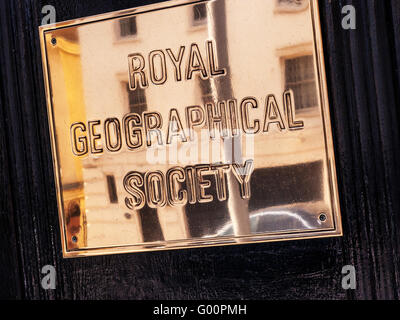 Royal Geographical Society brass plaque, South Kensington, London Stock Photo