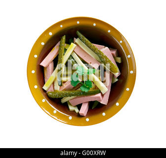 Elsasser Wurstsalat - Swabian sausage salad Stock Photo