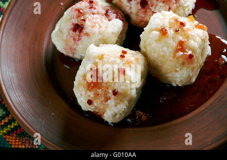 Hombovci - Ukrainian Transcarpathian balls with Cottage Stock Photo