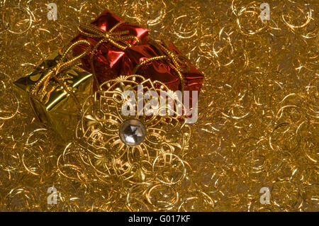 Golden Angel Hair Red Christmas Tree Ball Stock Photo by ©mschuppi