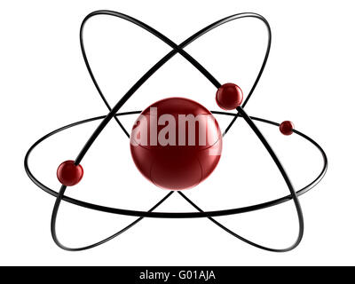 A nucleus with 3 orbital rings and electrons around the core Stock Photo