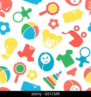 Seamless pattern with cute baby accessories on white background. Stock Vector