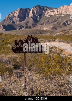 Butterfield Trail marker, Williams Ranch Road, Guadalupe Mountains National Park, Texas. Stock Photo