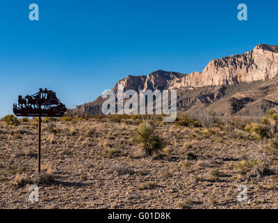 Butterfield Trail marker, Williams Ranch Road, Guadalupe Mountains National Park, Texas. Stock Photo