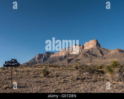 Butterfield Trail marker, Williams Ranch Road, Guadalupe Mountains National Park, Texas. Stock Photo