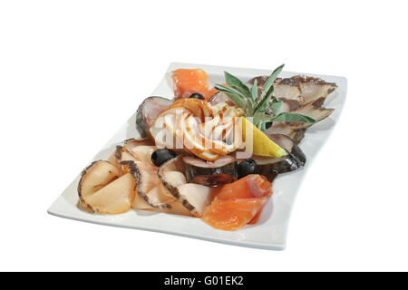 Snack of different fish varieties - combination of smoked salmon Stock Photo