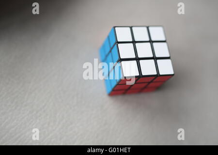 Elche, Spain. April 26, 2016:  Selective focus of a Rubik's cube on a computer Stock Photo