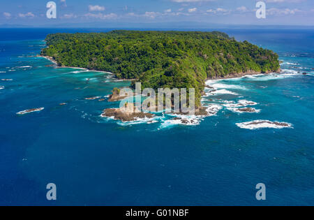 ISLA DEL CANO,, COSTA RICA - Aerial of Cano Island National Park, an Island in Pacific Ocean Stock Photo