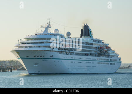 The cruise ship MV Amadea leaving Portsmouth, UK on the 19th April 2016. Stock Photo