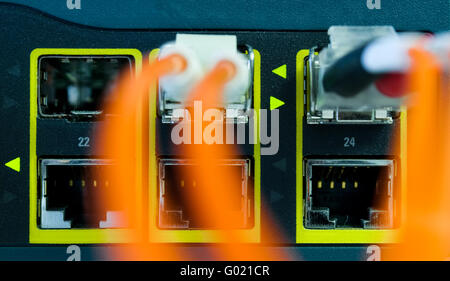 Fiber optic cable to computer Stock Photo