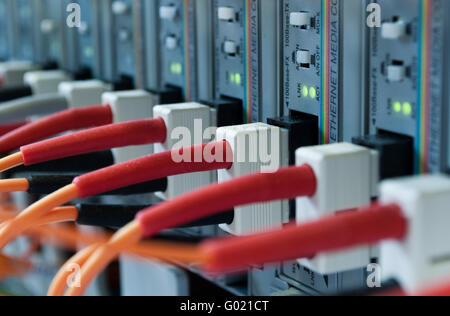 Fiber optic cable to computer Stock Photo
