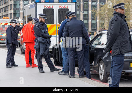 Police at security checkpoint on Westminster Bridge, London England United Kingdom UK Stock Photo