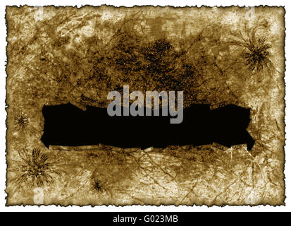 the sheet of torn paper against the antique background texture of a paper page Stock Photo