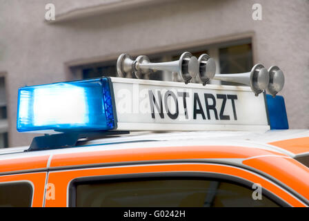 roof of a german emergency car with blue light Stock Photo