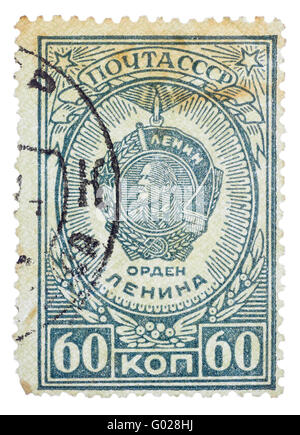 USSR - CIRCA 1948: A Stamp printed in the USSR shows the Lenin award, circa 1948 Stock Photo