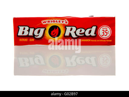 Winneconne, WI - 19 Feb 2016: Package of Wrigley's Big Red chewing gum in cinnamon flavor. Stock Photo