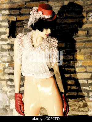 young woman with red lips,gloves and hat Stock Photo