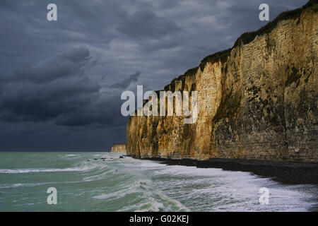 chalk cliffs at thunderstorm, Normandy, France Stock Photo