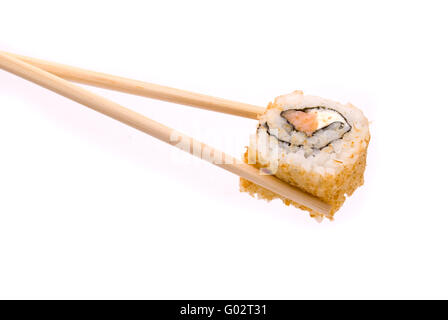 Sushi with chopsticks isolated on a white background Stock Photo