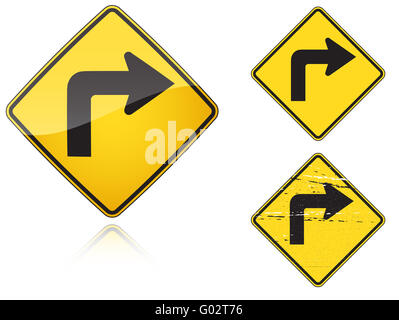 Set of variants Right Sharp turn traffic road sign Stock Photo