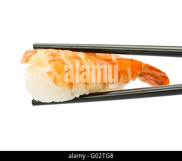 Sushi with chopsticks isolated over white backgrou Stock Photo