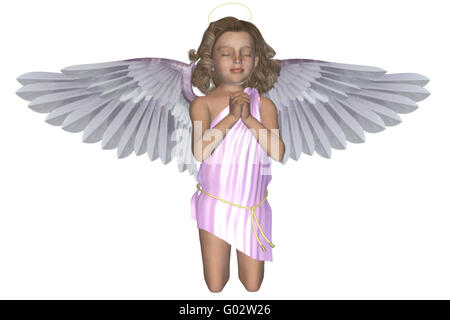 A little angel kneels and prays Stock Photo