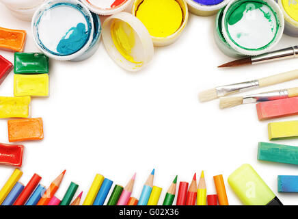 top view of different colored artist's instruments Stock Photo