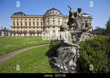 Hofgarten and Baroque Castle Würzburg Residence Stock Photo