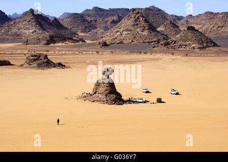 Campsite of an expedition, Sahara desert, Libya Stock Photo