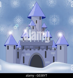 vector cartoon castle in witer at night Stock Photo