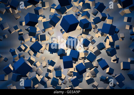 An explotion of abstract cubes cgi background Stock Photo