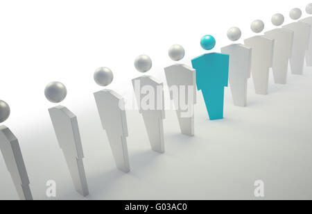 3D people symbols - blue unique character in a line Stock Photo