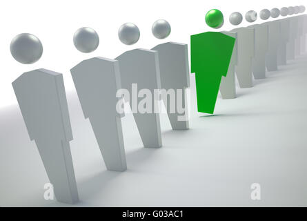 3D people symbols - green unique character in a line Stock Photo