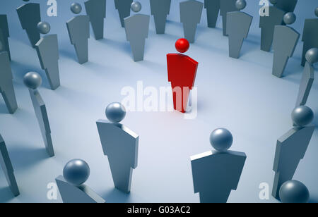 3D people symbols - red unique character in the centre Stock Photo