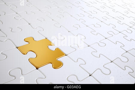 White jigsaw puzzle with a single Golden  piece Stock Photo